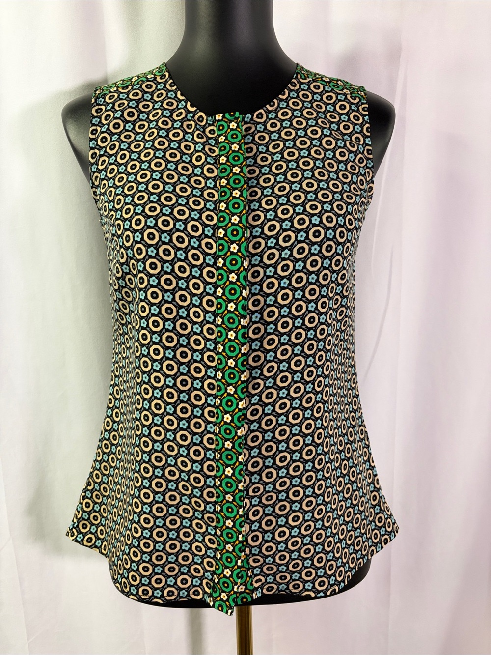 C. Luce Multicolor Floral Geo Print Sleeveless Button Front Blouse